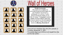 gray brick wall with soldier silhouettes with gold photo frames